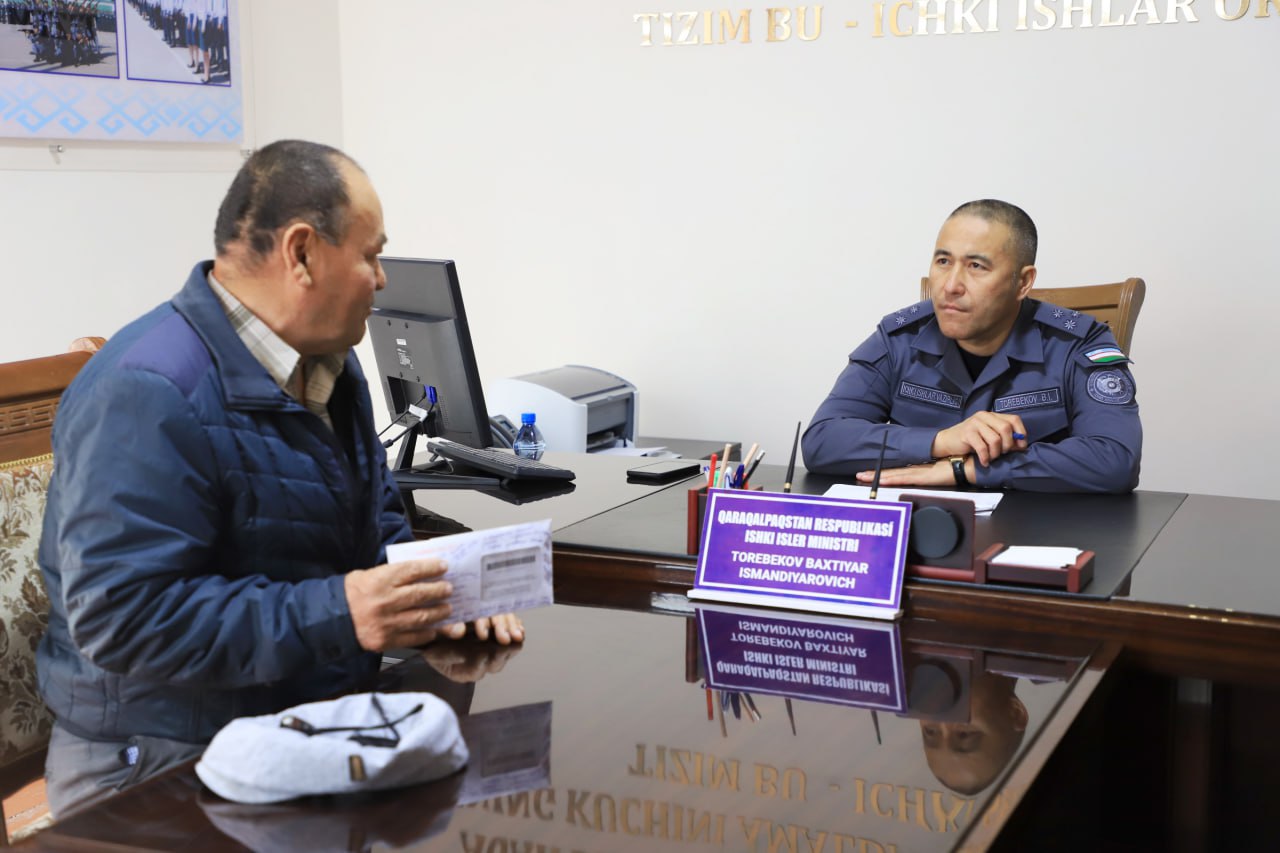 Qoraqalpog‘iston Respublikasi Ichki ishlar vazirining navbatdagi shaxsiy qabuli o‘tkazildi